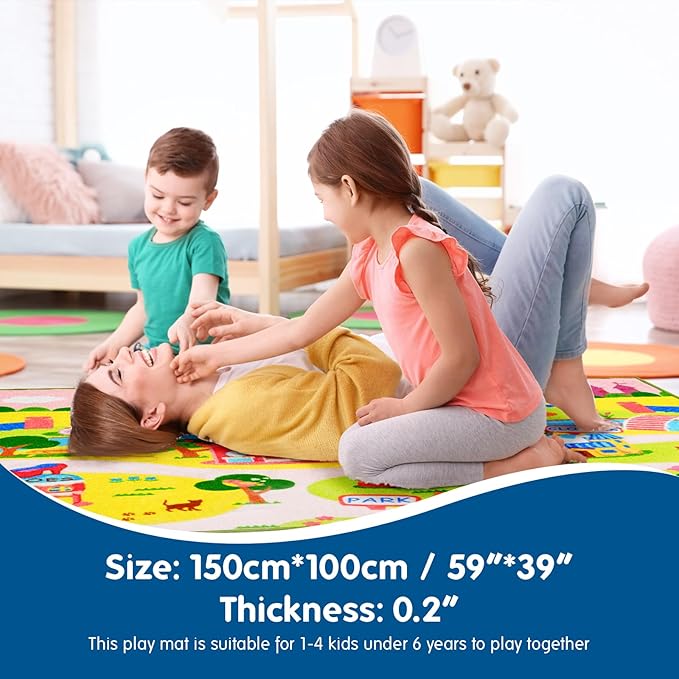 Booooom Jackson Enchanting Kids Pink Castle Rug with Cartoon Park-Flower,Shoes,Clothes,House Design-Perfect for Imaginative Play-Cozy Princess Rug-Ideal for Playrooms and Bedrooms