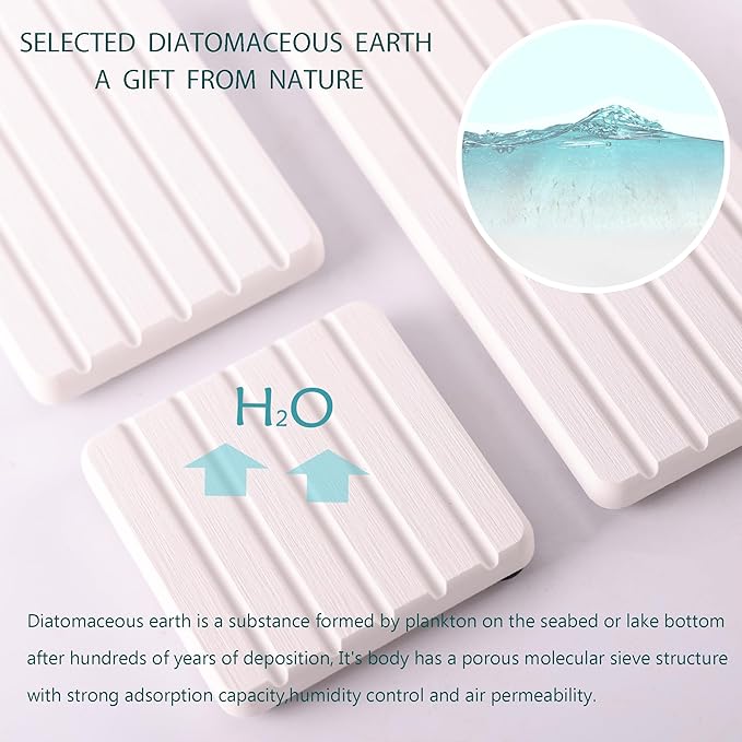 Set of 4 Water Absorbent Diatomite Coasters, Diatomaceous Earth Kitchen Soap Dish, Bathroom Trays, Water Absorbing Stone Used for Hand Soaps & Plants & Toiletries in The Modern Home
