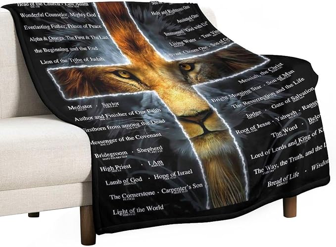 Christian Lion Scripture Jesus Throw Blanket for Women Men Kids Adults, Soft Warm Cozy Fleece Blanket for Couch Sofa Bed, 40"x50"