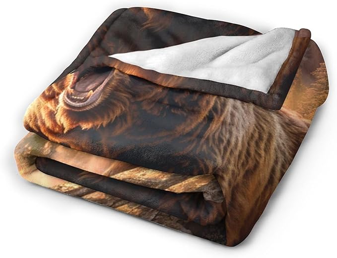Bear Animal Throw Blanket - Cabin Decor Gift for Girls, Women, Boys, Men - Soft Warm Cozy Fleece for Couch, Sofa, Bed 80"x60"