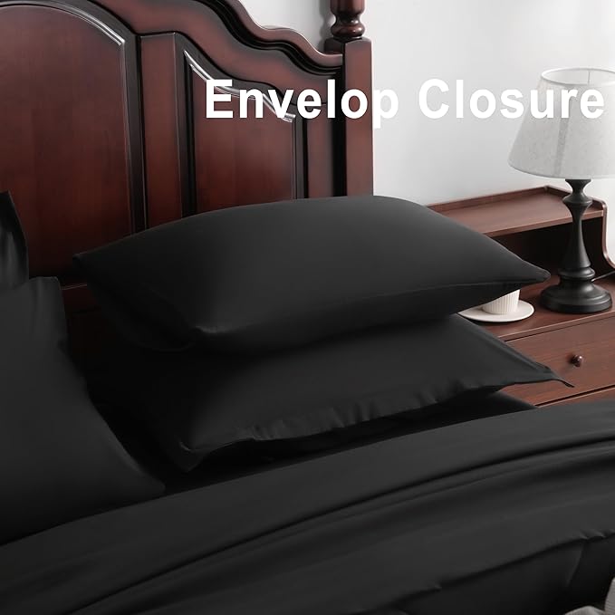 NTBAY Queen Comforter Set with Sheets, 7 Pieces Soft and Breathable Queen Bedding Set, Bed in a Bag, Down Alternative Comforter Set Solid Color All Season, Queen Bedding Set, Black