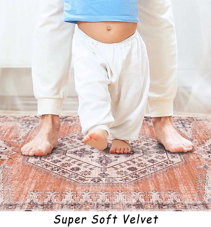 vivorug Runner Rug 2x10 Machine Washable Rug with Non-Slip Backing, Ideal for Kitchen Hallway Entryway Laundry Room - Vintage, Durable, Easy Clean, Low Pile Carpet Runner, Orange