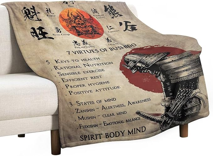 Samurai Warrior Blanket Japanese Samurai Throw Blanket Samurai Gifts for Boys Men Warrior Blanket for Kids Adults Soft Warm Cozy Fleece Blanket for Couch Sofa Bed 50"x60"