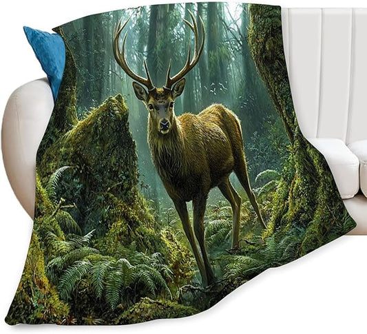 Tijuboni Forest Elk Deer Throw Blanket Deer Gifts for Girls Boys Women Men Kids Adults Soft Flannel Fleece Blanket for Couch Sofa Bed Home Decor 40"x50"