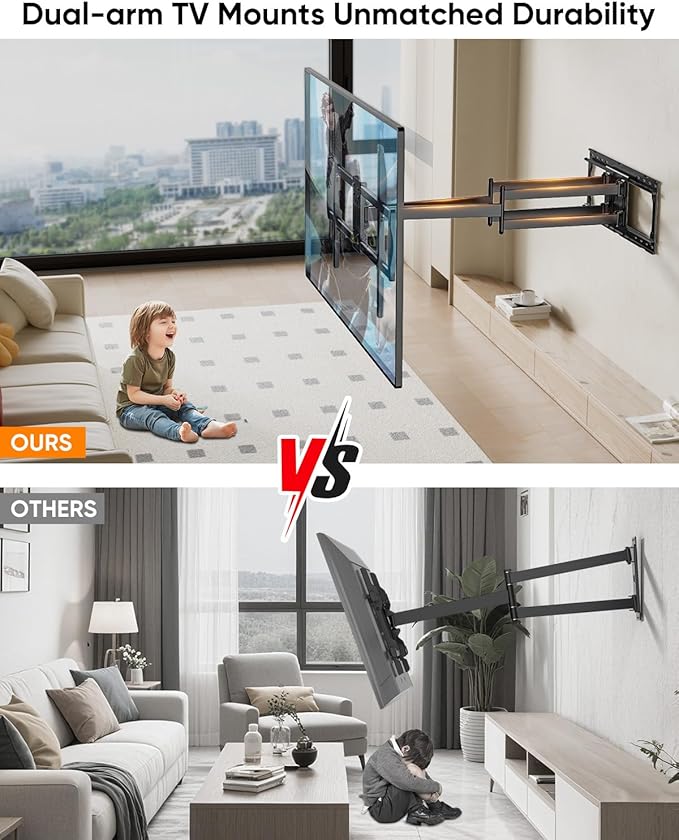 Extra Long Arm Sliding TV Wall Mount with 43inch Extension, Heavy Duty Full Motion TV Mount for Extra Large 85, 90, 98, 100, 120" Screens up to 299 lbs, Max VESA 900x600mm, 16-24" Stud Wall