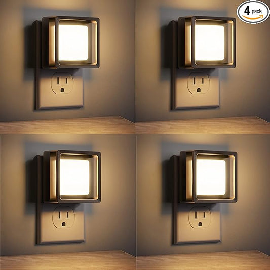 LED Night Light, DORESshop Night Lights Plug Into Wall [4 Pack] with Dusk-to-Dawn Sensor, Dimmable Nightlights, Adjustable Brightness for Bathroom, Hallway, Bedroom,Kids Room,Stairway,Soft White 3000K