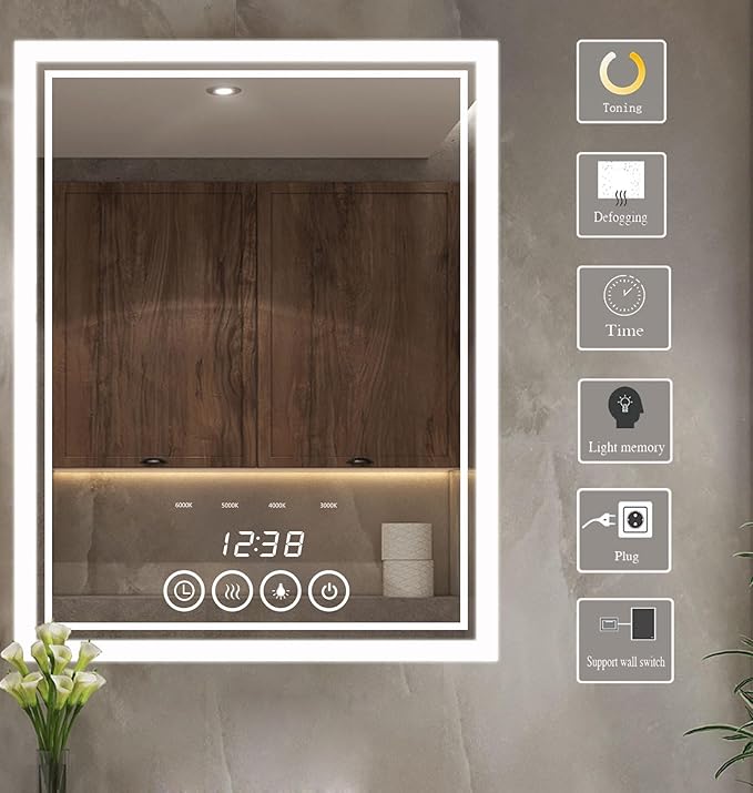 28 x 36 Inch Wall-Mounted Bathroom Mirror with LED-Lights - Frame Vanity Mirrors (28" x 36", Rectangle)