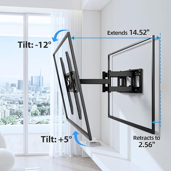 USX STAR UL Listed Full Motion TV Wall Mount Bracket for Most 32-70 inch TVs, Swivel Extend Tilting TV Mount, Max VESA 400x400mm, Holds up to 110 lbs & 16" Wood Studs with Hole Drilling Template