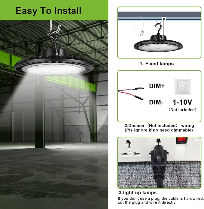 UFO LED High Bay Light 240W 5000K High Bay Led Shop Lights 1-10V Dimmable US Plug&Hook 36000LM ETL Listed - Ideal Shop Lights UFO Light Warehouse