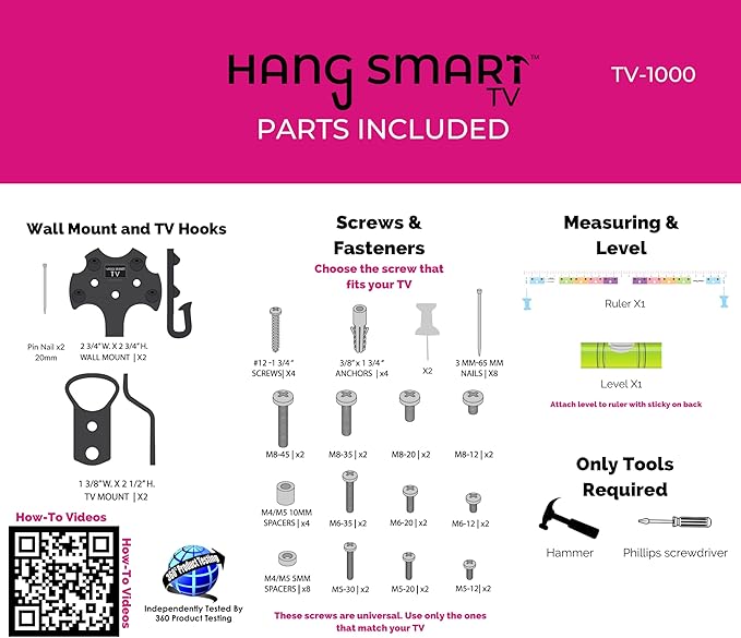HangSmart TV Wall Mount 2-Pack - Universal Compatibility for 19-100 inch TVs, Dual Bundle, Holds up to 150lbs, Easy DIY Installation, Complete Kit with Two Mounts, Perfect for Bundles and Multiple TVs