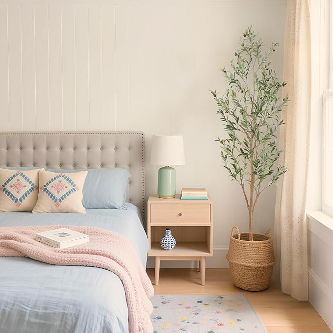 Bellacat Faux Olive Tree 7ft，Olive Trees Artificial Indoor with Natural Wood Trunk and Realistic Leaves and Fruits. 7 Feet(84in) Fake Olive Tree for Home House Office Décor.