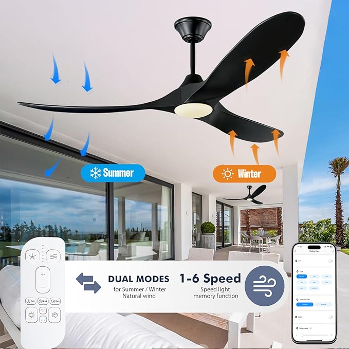 70 inch Outdoor Ceiling Fans with Lights for Patios Waterproof, Large Black Smart Ceiling Fan, DC Motor, 3CCT 22W Dimmable Lights, Industrial Propeller Ceiling Fan for Porch Exterior Indoor