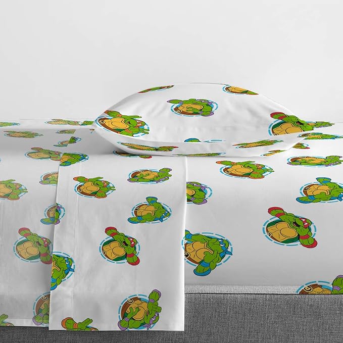 Jay Franco Nickelodeon Teenage Mutant Ninja Turtles Green Bricks 4 Piece Toddler Bed Set - Includes Reversible Comforter & Sheet Set Bedding - Super Soft Fade Resistant Microfiber
