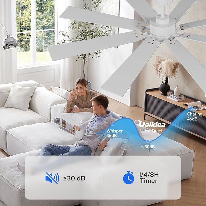 72 Inch Large Outdoor Ceiling Fans for Paitos with Light Remote, Modern Industrial Ceiling Fan with White/Oak Blade 6 Speed Quiet Reversible DC Motor, Dimmable High CFM Ceiling Fan for Indoor/Exterior