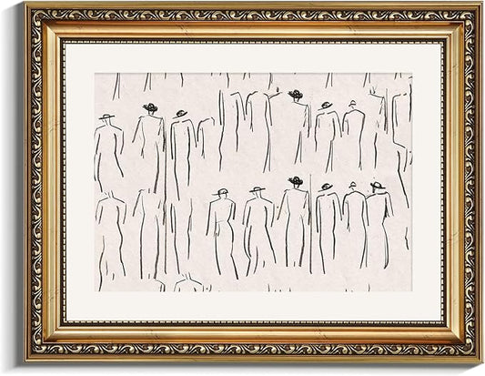 VIYYIEA Gold Framed Wall Art Canvas Print Home Decor Abstract Wall Art Room Decor Minimalist Portrait Artwork Shelf Decorations Vintage Bathroom Prints Line-Drawn Pictures Farmhouse Office 11x14in