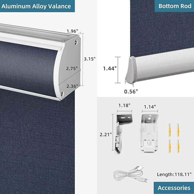 SmartWings Motorized Roller Blinds Work with Matter Homekit Z-Wave Thread Alexa Google, 100% Blackout Smart Window Shades for Bedroom, Cordless Remote Control Customized 16"-110" W, Eclipse Denim