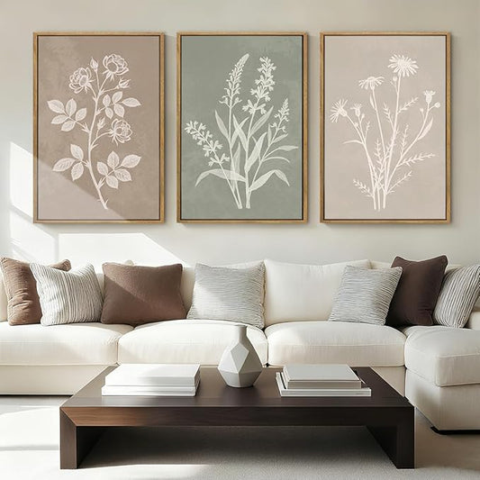 Anyzal Neutral Botanical Wall Art Boho Plant Artwork Farmhouse Floral Painting for Living Room Bedroom Dining Room 12x16 Inch Set of 3