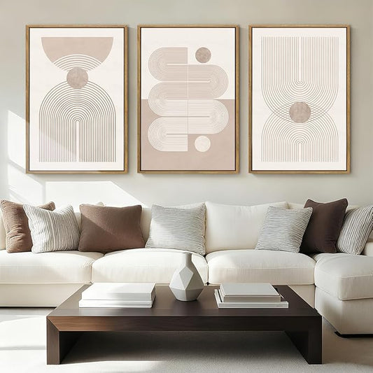 Anyzal Large Neutral Abstract Artwork Modern Minimalist Wall Art Boho Geometric Artwork for Living Room Bedroom Office 24x36 Inch Set of 3