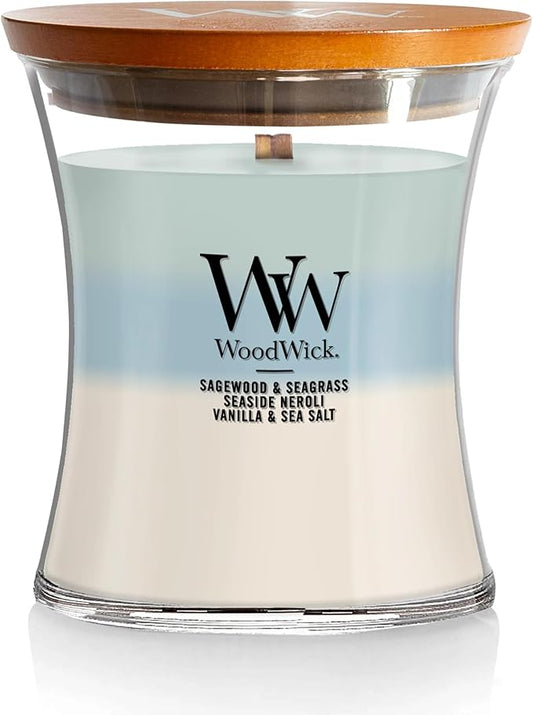 WoodWick Oceanic Trilogy Gifts for Women and Men, 9.7 oz Medium Hourglass Trilogy Candle with Crackling Wick