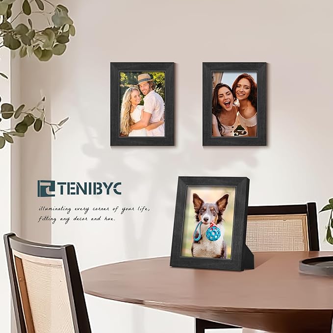 5x7 Picture Frame 4 Pack, Black Wood Photo Frame, HD Tempered Glass, Table Display or Wall Hanging