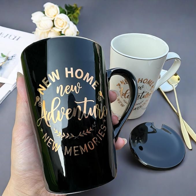 House Warming Gifts for New Home Welcome Housewarming Coffee Mug Closing First Presents Ideas for Buyers Homeowner Couple, 14oz Black&White with Box