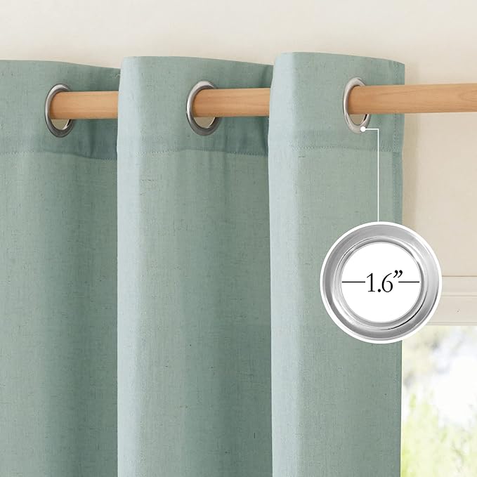NICETOWN Sage Green Short Linen Curtains for Kitchen, Thick Flax Small Window Treatments Semi Sheer Privacy Assured with Light Through for Cafe/Bathroom, W42 x L48, 2 Panels