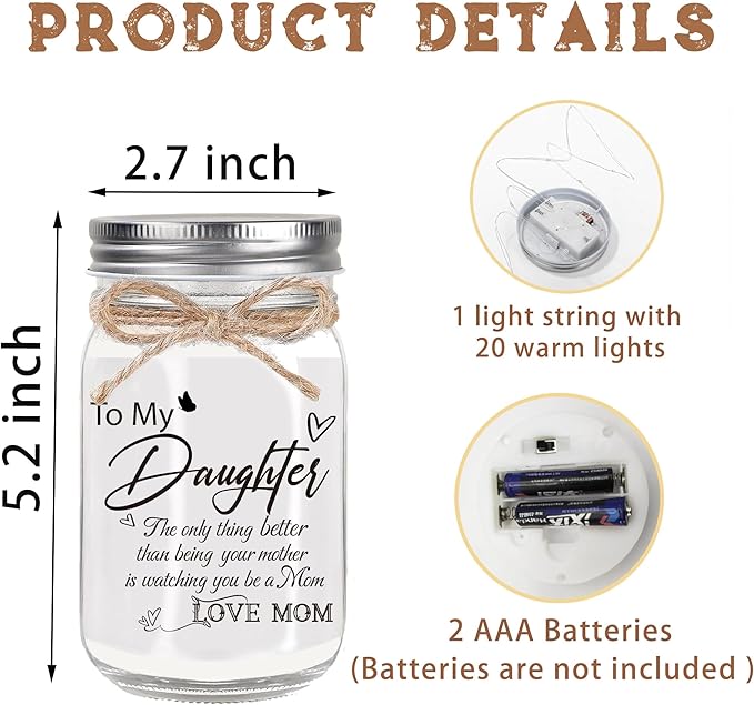Mason Jar Light for Daughter - daughter gifts from mom, Unique Light Up Jar with Starry Night Projection for Home Decor, Thoughtful Birthday Christmas Mothers Day Gift for Daughter from Mom