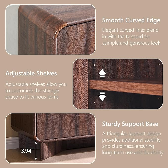 Modern Buffet Cabinet with Storage, 70" Large Sideboard Buffet Storage Cabinet with 4 Doors and Adjustable Shleves, Wooden Curved Coffee Bar for Dining Room, Kitchen, Living Room, Brown