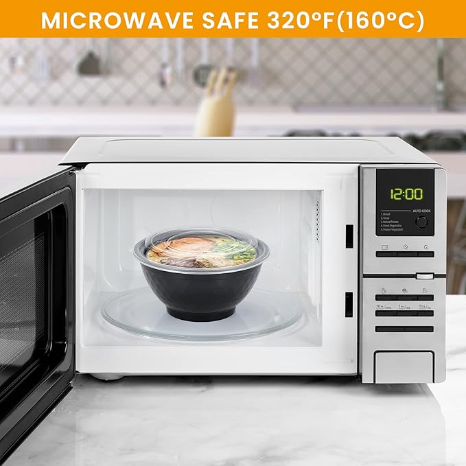 36oz Extra-Thick Meal Prep Bowls with Lids, Plastic Containers with Clear Covers for Noodles, Poke Bowl, Salad, Soup - Freezer, Microwave & Dishwasher-Safe (30Pack)