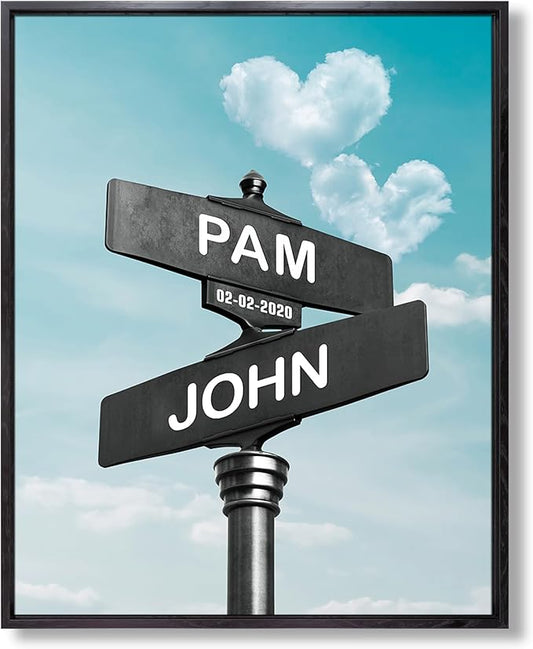 BOTTEGAARTS Couples Crossroads Street Sign Art Unique Personalized Photo or Canvas Prints with Couple's Names and Special Date on Sign,Perfect Present for Anniversary,Wedding,Birthday,Holidays