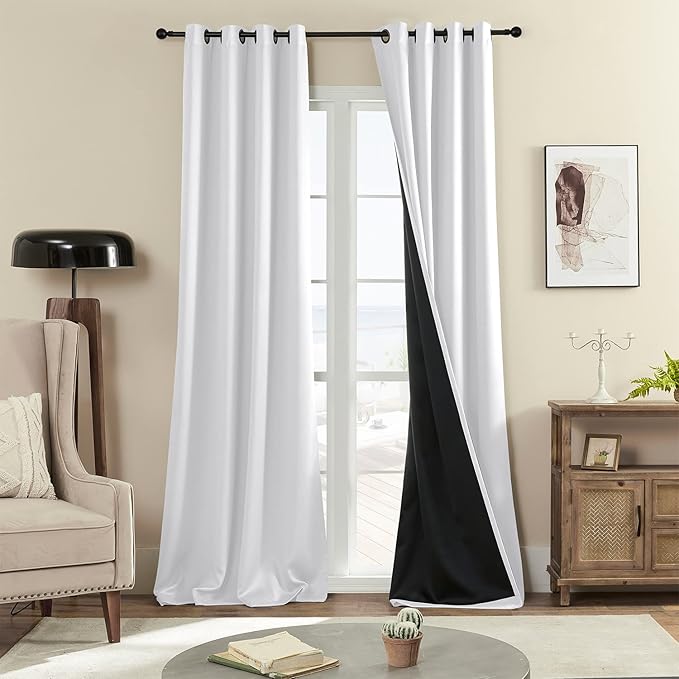 100% Blackout Curtains, 96 inches 2 Panel Sets, Heat and Full Light Blocking Drapes with Grommets for Bedroom, Thermal Insulated Window Treatment Drapes for Living Room (Greyish White,52Wx96L)