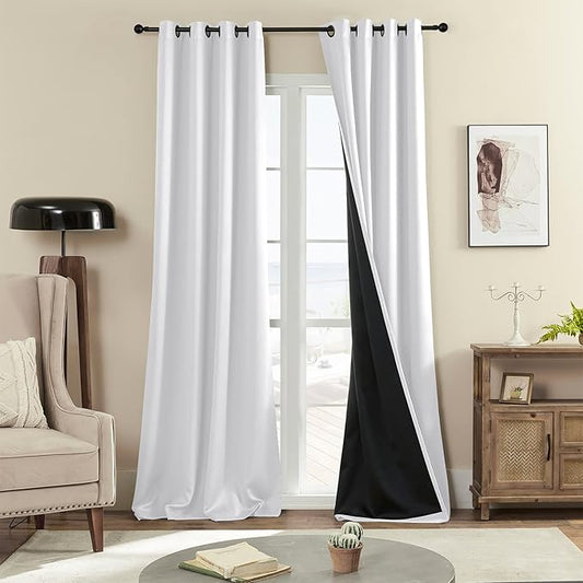 100% Blackout Curtains, 96 inches 2 Panel Sets, Heat and Full Light Blocking Drapes with Grommets for Bedroom, Thermal Insulated Window Treatment Drapes for Living Room (Greyish White,52Wx96L)
