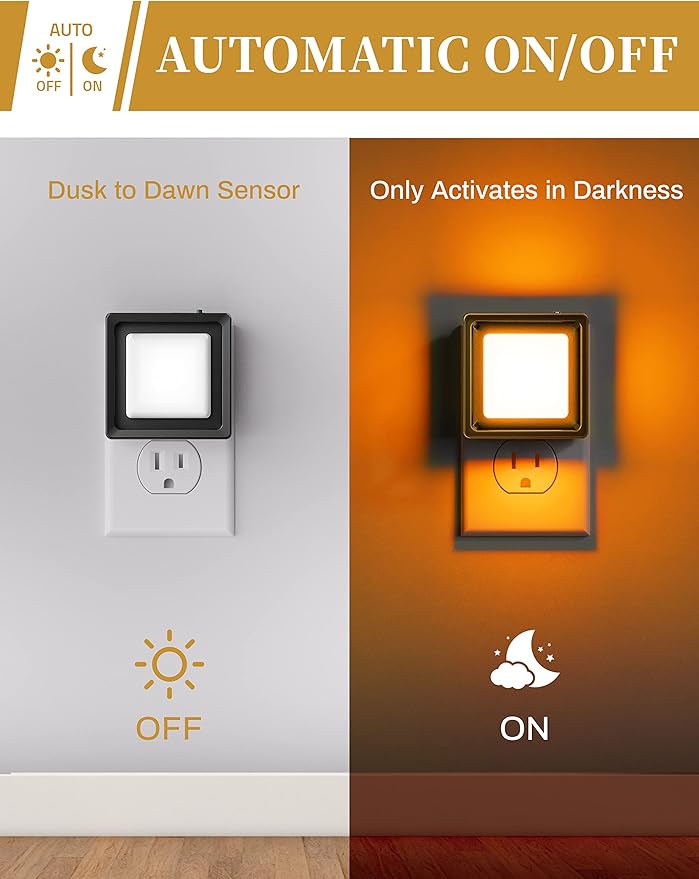 DORESshop Orange Night Light [2 Pack], Night Lights Plug Into Wall, Night Light Dusk to Dawn Sensor, LED NightLight Adjustable Brightness, Bedroom, Bathroom, Hallway, Stairs, Halloween, Party