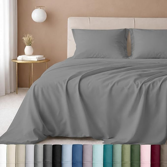 California Design Den California King Sheet Set - 100% Cotton, 600 Thread Count Deep Pocket Cal King Sheet Set, Luxury Hotel-Quality Sheets with Soft Sateen Weave - Mist Grey