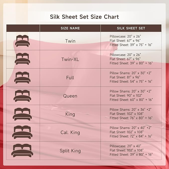 THXSILK Silk Sheet Set 5Pcs, 6A+ Top Grade 100% Pure Mulberry Silk Bed Sheets, Cooling Ultra Soft Durable Luxury Bedding Sets, 2 Fitted Sheet, 1 Flat Sheet and 2 Pillowcases (Split King, Red)