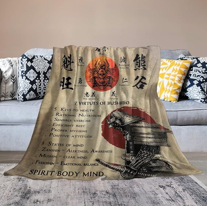 Samurai Warrior Blanket Japanese Samurai Throw Blanket Samurai Gifts for Boys Men Warrior Blanket for Kids Adults Soft Warm Cozy Fleece Blanket for Couch Sofa Bed 50"x60"