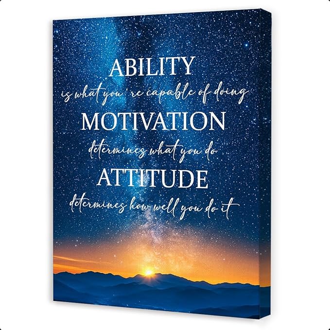 Ability Motivation Attitude Wall Decor,Inspirational Quotes Canvas Paintings Framed For Office Workplace Wall Art Decor