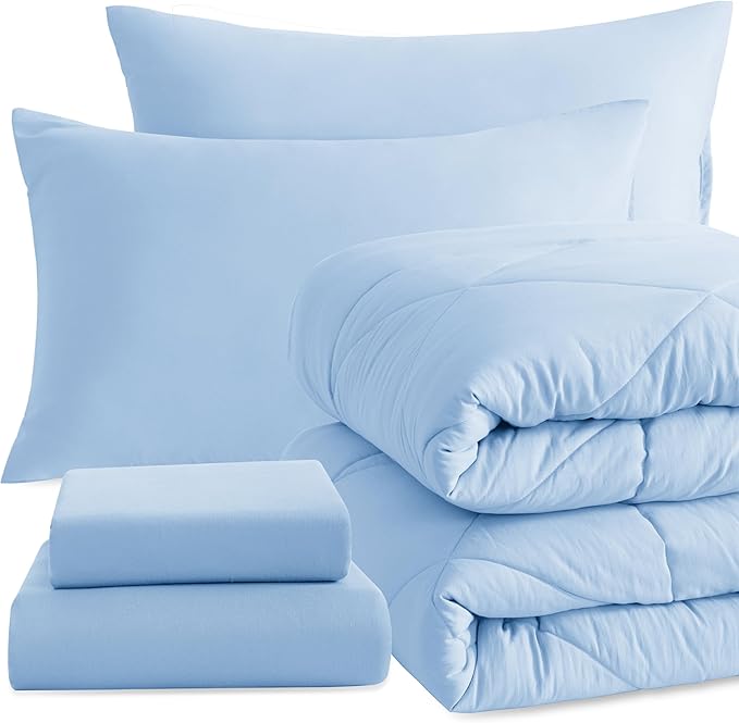 NTBAY Twin Comforter Set with Sheets, 5 Pieces Soft and Breathable Bedding Set, Twin Bed in a Bag, Down Alternative Comforter Set Solid Color All Season, Kids Bedding Set, Aqua