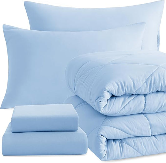 NTBAY Twin Comforter Set with Sheets, 5 Pieces Soft and Breathable Bedding Set, Twin Bed in a Bag, Down Alternative Comforter Set Solid Color All Season, Kids Bedding Set, Aqua
