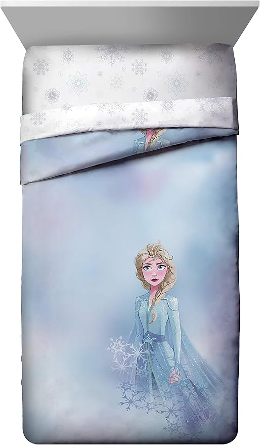 Disney Frozen 2 Elsa Color Block 5 Piece Twin Bed Set - Includes Reversible Comforter & Sheet Set Bedding - Super Soft Fade Resistant Microfiber - (Official Disney Product)