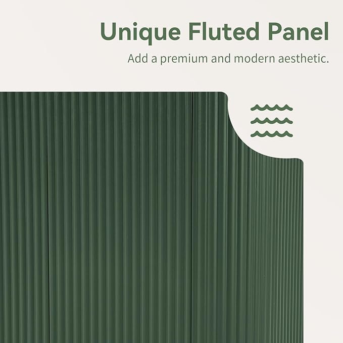 64" Sideboard Buffet Cabinet with Storage, Modern Fluted Accent Credenza with Adjustable Shelves, Wood Media Console Coffee Bar Table for Living Room Kitchen Dining Room, 31.5" H, Green