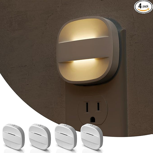 L LOHAS LED Night Lights Plug into Wall, Foldable Night Light with Dusk to Dawn Sensor, 2 Brightness Level, Ideal Nightlight for Bathroom, Hallway, Kitchen, 3000K Soft White, 4 Pack