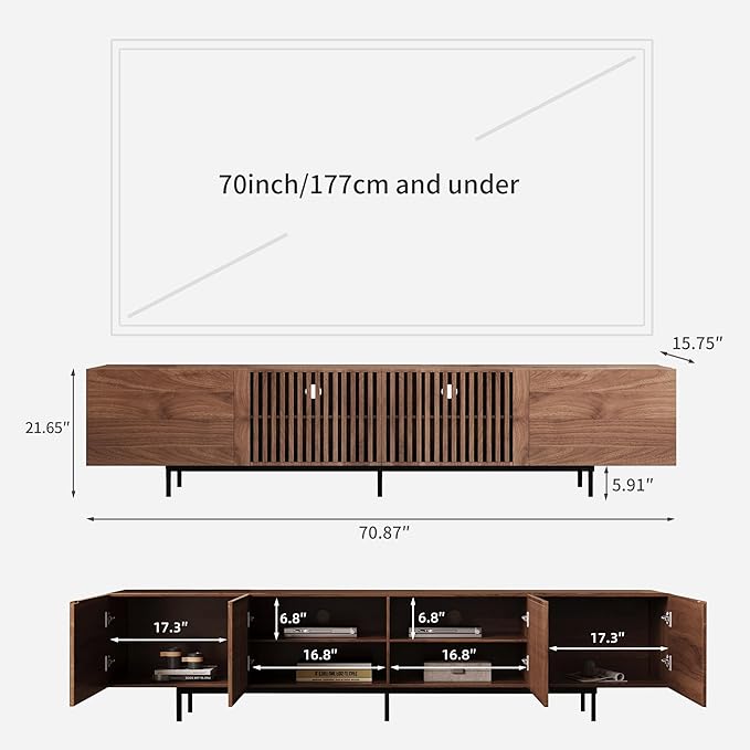Mid-Century Modern TV Stand & Expandable Coffee Table Set, Walnut Finish, Stylish Storage Combo for Living Room or Bedroom (70.87" TV Stand+Coffee Table)