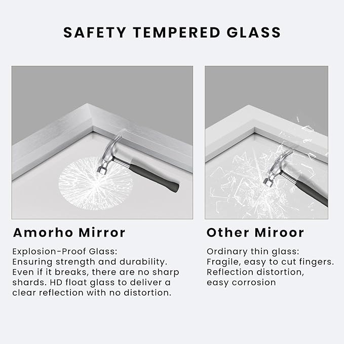 Amorho 50 X30 Inch Bathroom Mirror Silver, Thick Metal Framed Wall Mirrors for Over Sink, Brushed Nickel Mirror Perfect for Bedroom, Living Room, Entryway, Rectangle (Horizontal/Vertical).