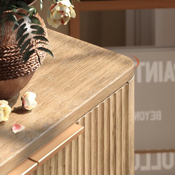 Evermagin 67" Fluted Oak Buffet Cabinet Sideboard with Storage, Large Credenza with 6 Doors, Wood Mid Century Modern Sideboard for Kitchen and Living Room (67"*31.5"*15.7")