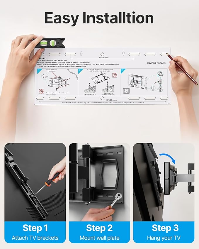USX STAR Full Motion TV Wall Mount for 37-85 Inch TVs Mounts Up to 132lbs, Fit 16" Wood Stud, Max VESA 600x400mm, Swivel and Tilt Articulating Wall Mount TV Bracket,Fit Most 55+ 65 70 75 inch TVs
