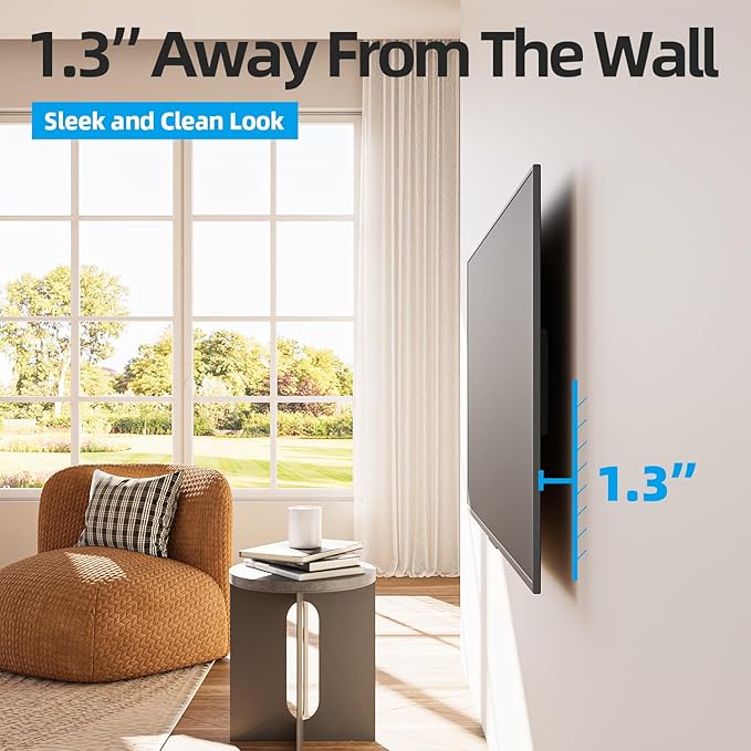 Heavy Duty TV Wall Mount for 55-100 inch Large TVs up to 200 LBS & 800x600 mm Vesa, Ultra Slim Fixed TV Mount, Low-Profile TVS Bracket, 16" 24" 32" Wood Stud, Fit Most 65+ 75+ 85 86 90 98 100 TVs