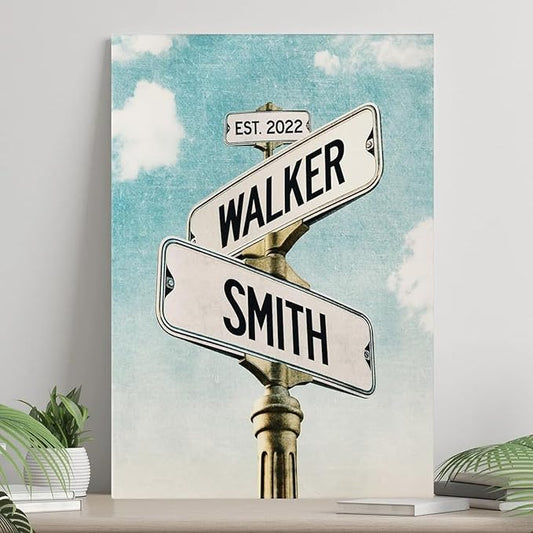 Personalized Canvas Vintage Street Sign For Couple, Crossroads StreetSign Best Gift For Сouple, Custom Name And Date VintageStreet Sign Art Canvas Of Poster #19