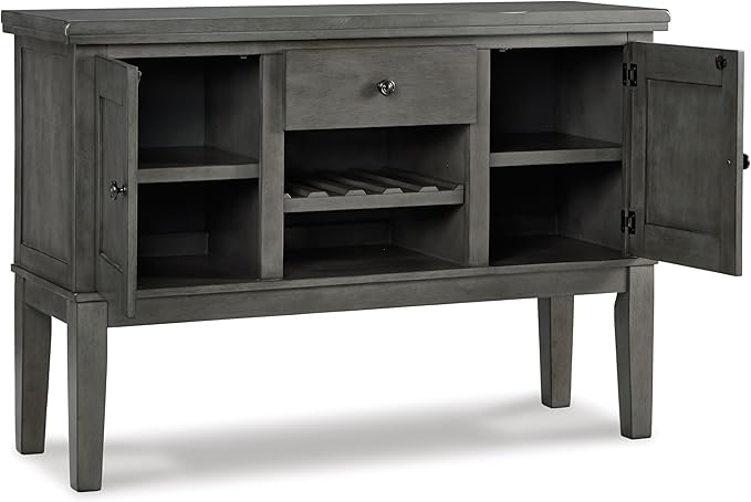 Signature Design by Ashley Hallanden Dining Room Server with Wine Rack, 2 Cabinets with Removable/Adjustable Center Shelf, Drawer, Wood with Acacia Veneer, 38.25" High, Weathered Gray