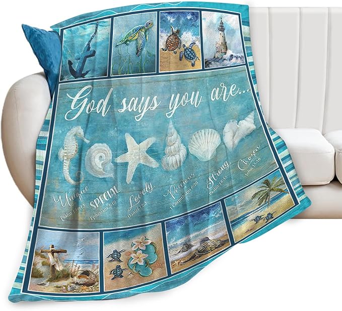 Tijuboni Ocean Nautical Throw Blanket Beach Seashells Gifts for Girls Boys Women Men Kids Adults Soft Flannel Fleece Blanket for Couch Sofa Bed Home Decor 50"x60"